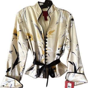 JS Collections luxurious lined jacket top, satin belt & covered buttons. 14 NWT